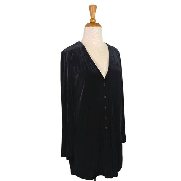 Rabbit Designs 4P Black Velvet Cardigan Top V-Neck Vintage Y2K Goth Evening - Picture 2 of 5